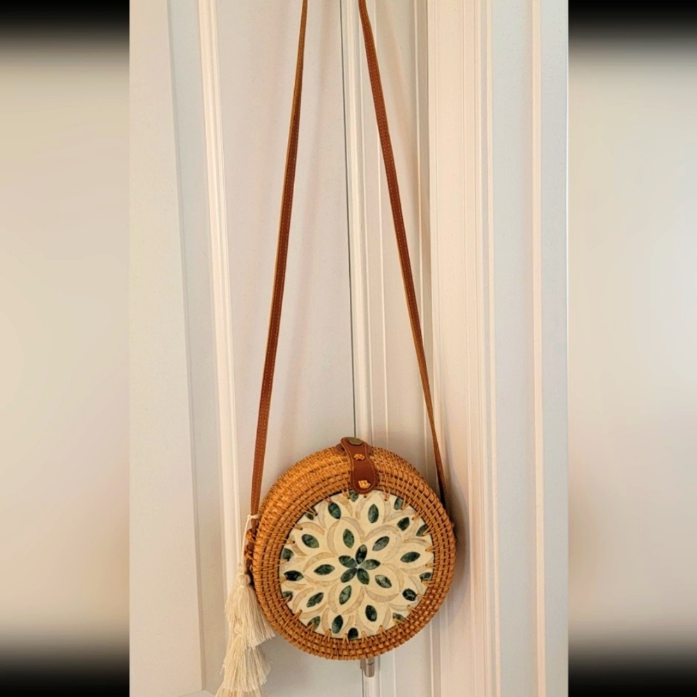 Boho Round Rattan Crossbody - Picture 2 of 7